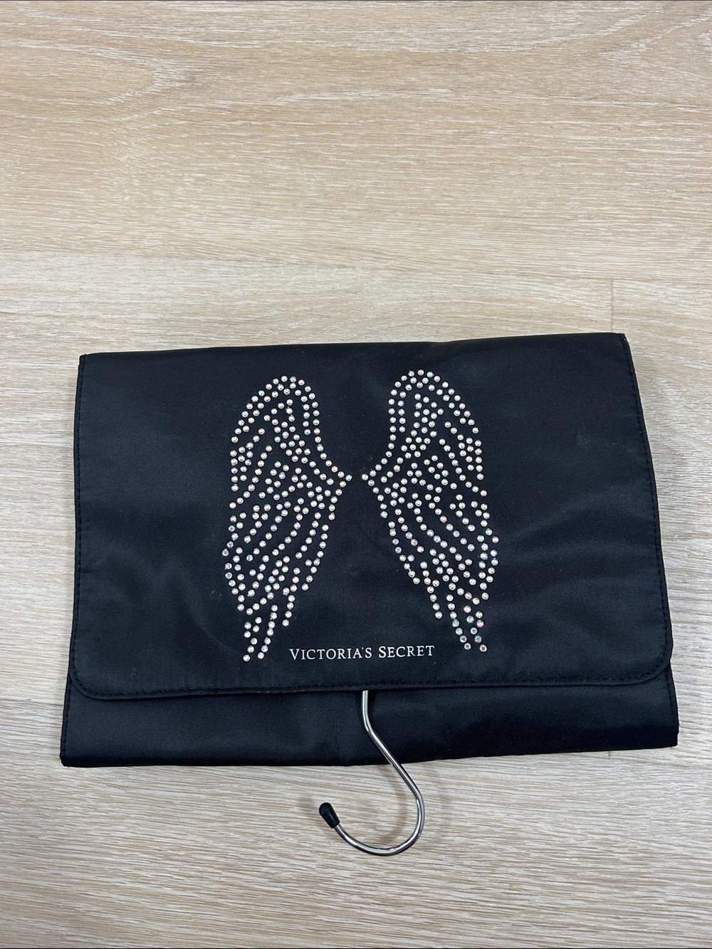 Victoria's Secret Black Travel Cosmetic Organizer with Rhinestone Angel Wings